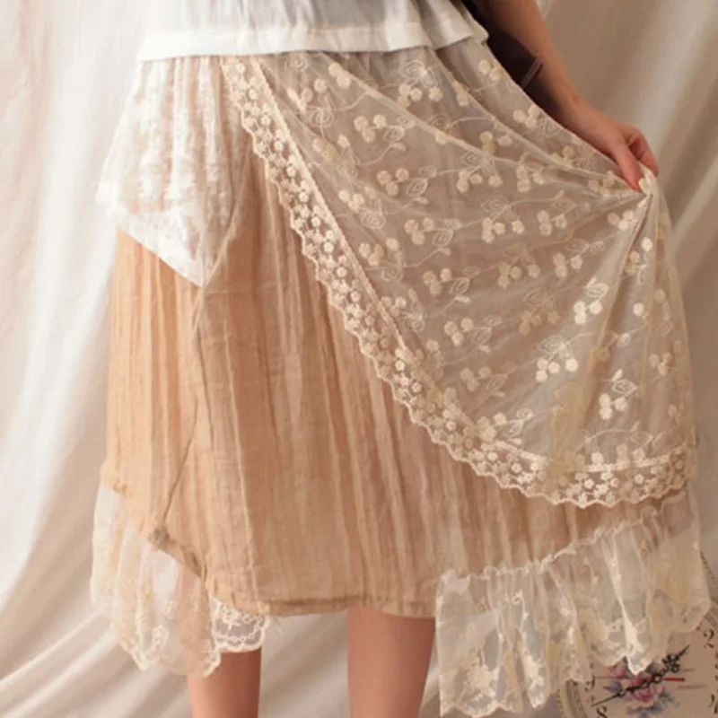 Harajuku mori menina doce vestido roupas femininas assimétrico retalhos algodão renda camada sem mangas kawaii meados de bezerro vestidos a023