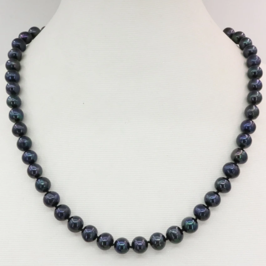 New fashion natural 9-10mm black freshwater cultured pearl nearround beads necklace for women chain choker jewelry 18inch B3223