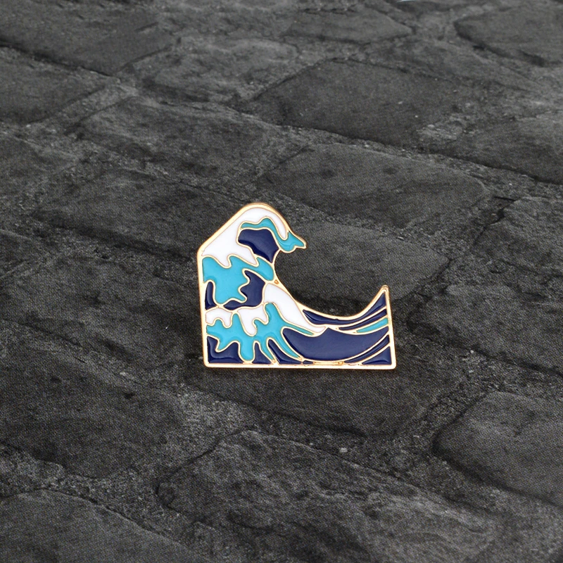 Cartoon Sea wave Spindrift Brooch Pin Button Blue White Enamel Metal Pin Icon Jacket Backpack Badge Jewelry Wholesale Gift