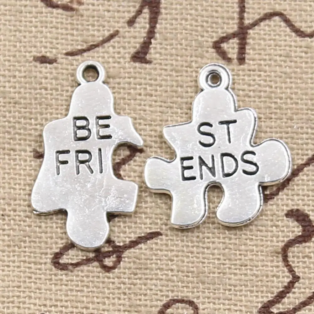 8pcs Charms Jigsaw Puzzle Best Friend 26x21mm Antique Making Pendant fit,Vintage Tibetan Silver color,DIY Handmade Jewelry