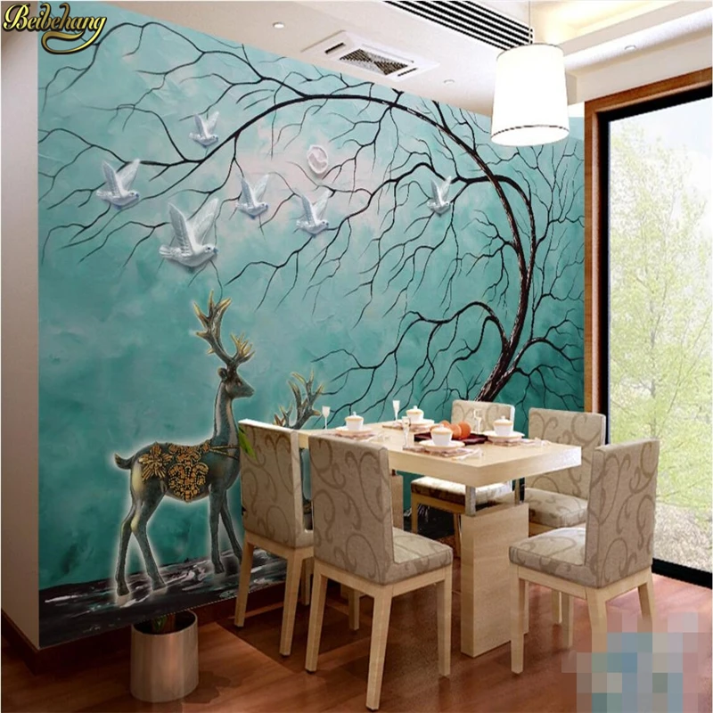 beibehang Custom Photo Wallpaper Large Mural Wall Sticker 3D 3D Hand painted Tree Elk TV Wall Background Wall