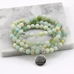 6mm Frosted Amazonite Bracelet Prayer Beads Tree Life bracelet 108 Amazonite Mala Beads Bracelet For Women ,Energy Bracelet