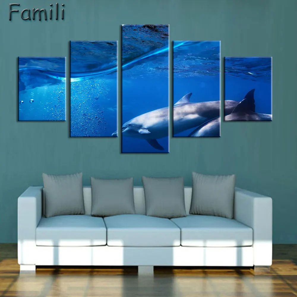 Modern Sea Wave Canvas Painting Print Wall Art Picture 5Pieces/set Oil Paintings on Canvas for Living Room Home Decorative Art N