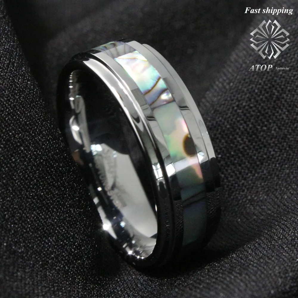 8mm Tungsten Stunning Abalone Stripe Inlaid Wedding Band Ring Men Free Shipping