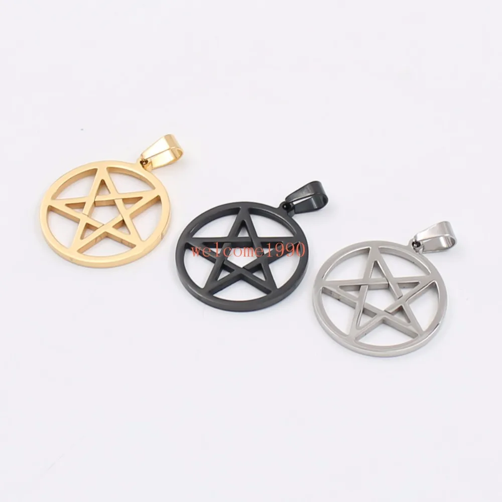 GNAYY 5pcs Lot in bulk Stainless Steel Pagan Wicca Inverted Star Pentagram charms Pendant  gold/black jewelry 30mm size