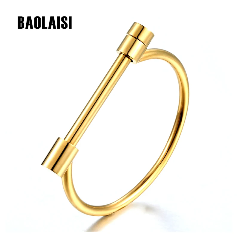 BAOLAISI Luxury Famous Brand Jewelry Stainless Steel Women Gold Color Bangle Matched D Upper Arm Men Bracelet Love Screw Bangle