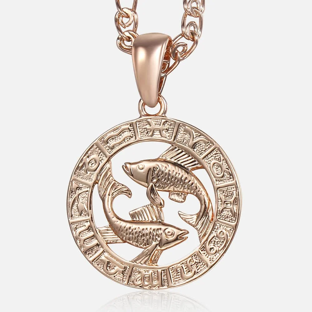 Hot Pisces Zodiac Sign Necklaces 585 Rose Gold Color Pendant Necklace Male Jewelry Gifts GP286