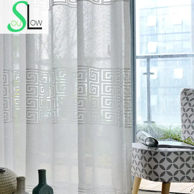 Slow Soul Turn Modern Jacquard French Window Curtains For Living Room Tulle Curtain Sheer Bedroom Kitchen Plaid Cortinas White