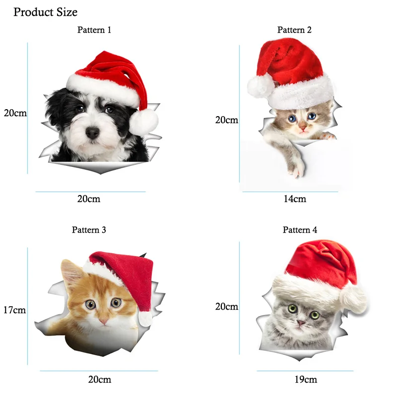 Cute 3D Christmas Cat Dog Wall Sticker For Festival Christmas Home Decoration Art Decals Wallpaper Mural Toile/Showcase Stickers