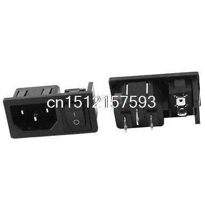 AC 10A 250V 2 Pin SPST Black Rocker Switch IEC320 C14 Inlet Power Socket 2Pcs