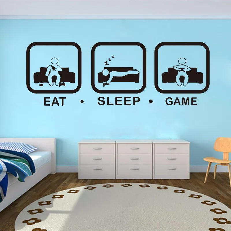 

POOMOO Decals Eat Sleep Game Wall Decal Gaming Joystick Playing Sticker Wall Decal Gaming Decor Gamer Ps4 Geek Wall Art Sticker