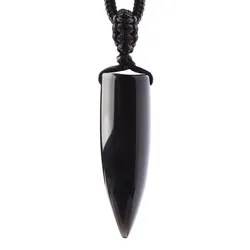 Natural Black Obsidian Stone Pendant Crystal Pillar Necklace Lucky Evil Spirits Transport Women Men Fashion Jewelry