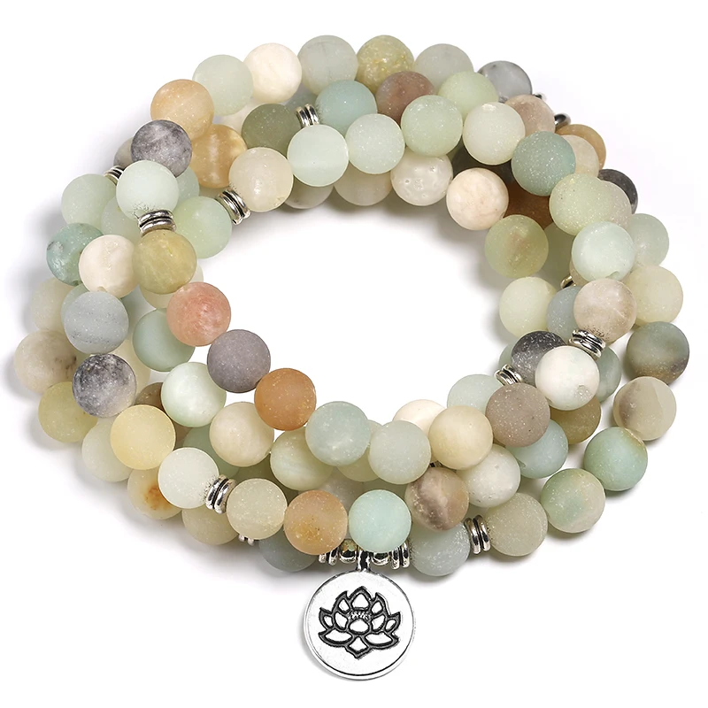 Amazonite naturale Mala Bracciali 108 di Yoga 8 MILLIMETRI Opaco Braccialetto di Pietra Per Le Donne E Gli Uomini di Meditazione Monili di Fascino del Regalo