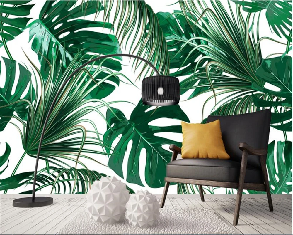 beibehang Modern fashion personality wallpaper simple fresh rain forest plant banana leaves pastoral murals backdrop wall paper