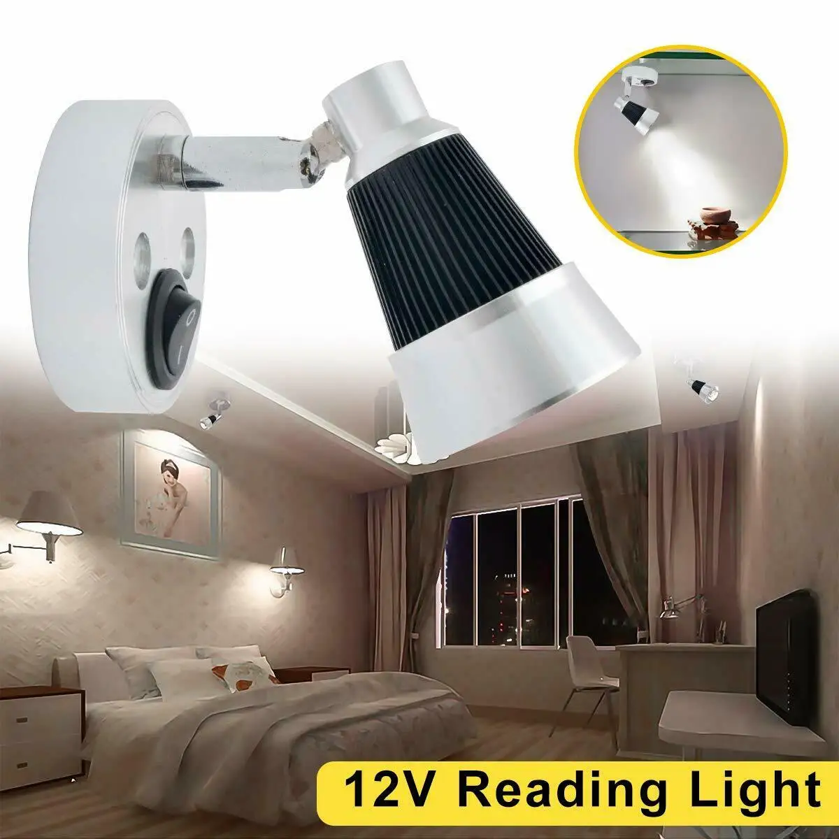 12V Reading Light RV Wall Lamp White LED 3500K RV Camper Bedside Spotlight Motorhome Accessories For Car Caravan Boat