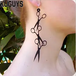 KUGUYS Black Scissor Long Earrings for Women Punk Drop Fashion Jewelry Cool Funny Accessory