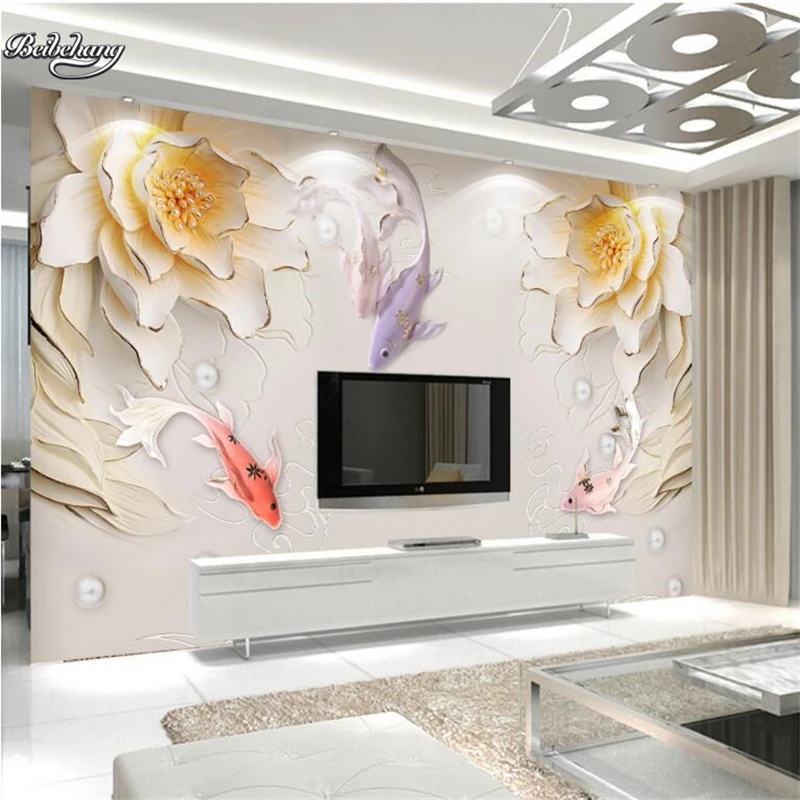 

beibehang 3D embossed wealth more than peony jewelry three-dimensional background wall custom large fresco non-woven wallpaper