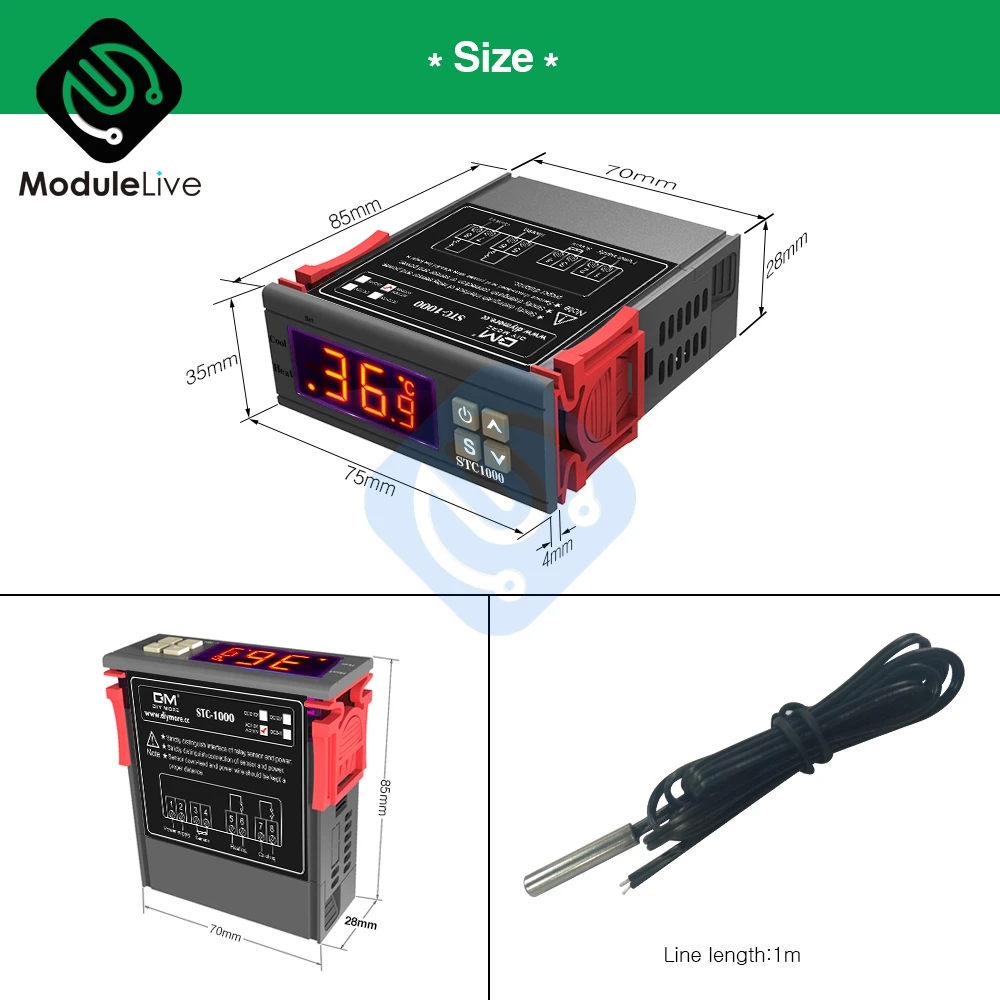 STC-1000 DC 12V 24V LED Digital Temperature Controller Thermostat Incubator with Heater Cooler Sensor AC 110V 220V 10A Stc 1000