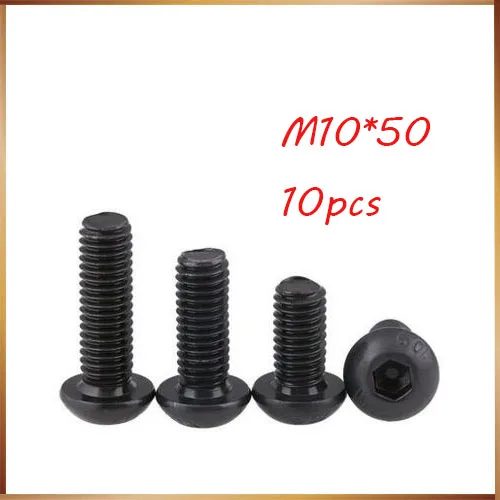 

Free Shipping 10pcs M10x50 mm M10*50 mm yuan cup Half round pan head black grade 10.9 carbon Steel Hex Socket Head Cap Screw