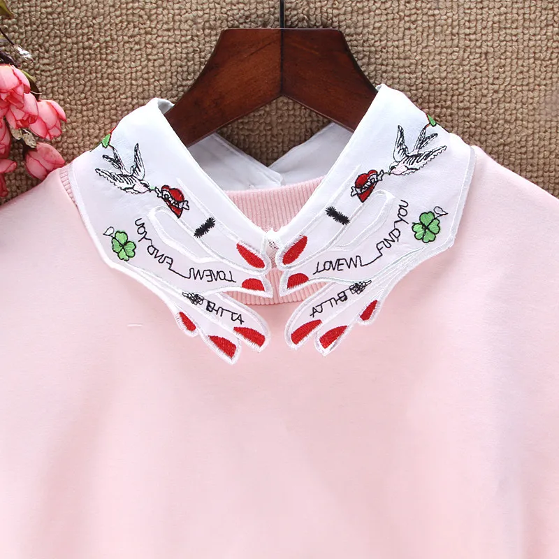 

2024 Women Neckwear Cotton Embroidery Finger Tie Neckline Fake Collar Chiffon Detachable False Collar Removable Lapel Blouse Top