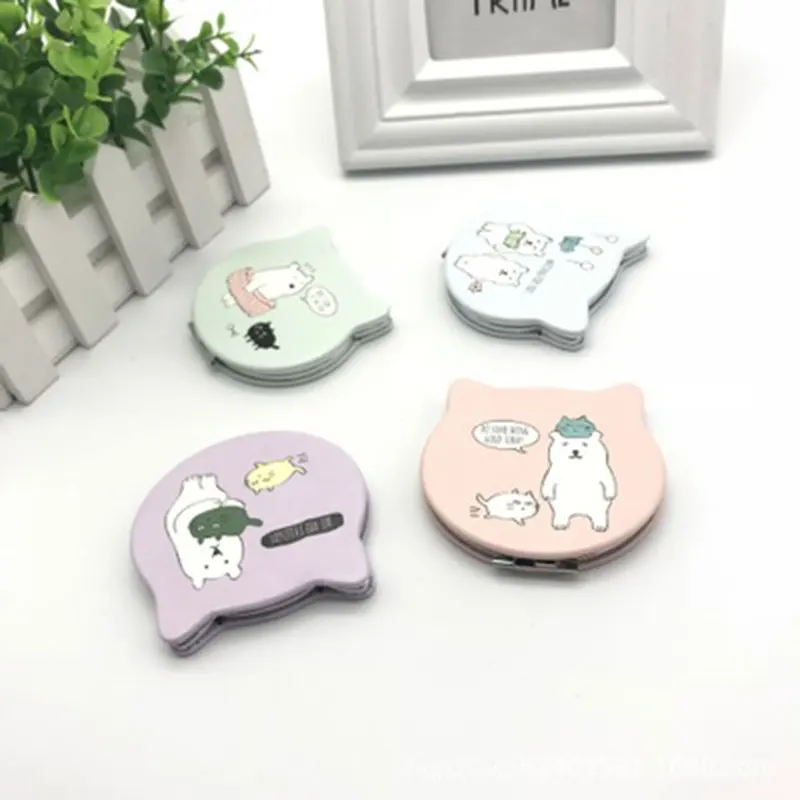 Cartoon Bear Small Mirror Folding Portable Makeup Mirror Cartoon Print Beauty Metal Mirror