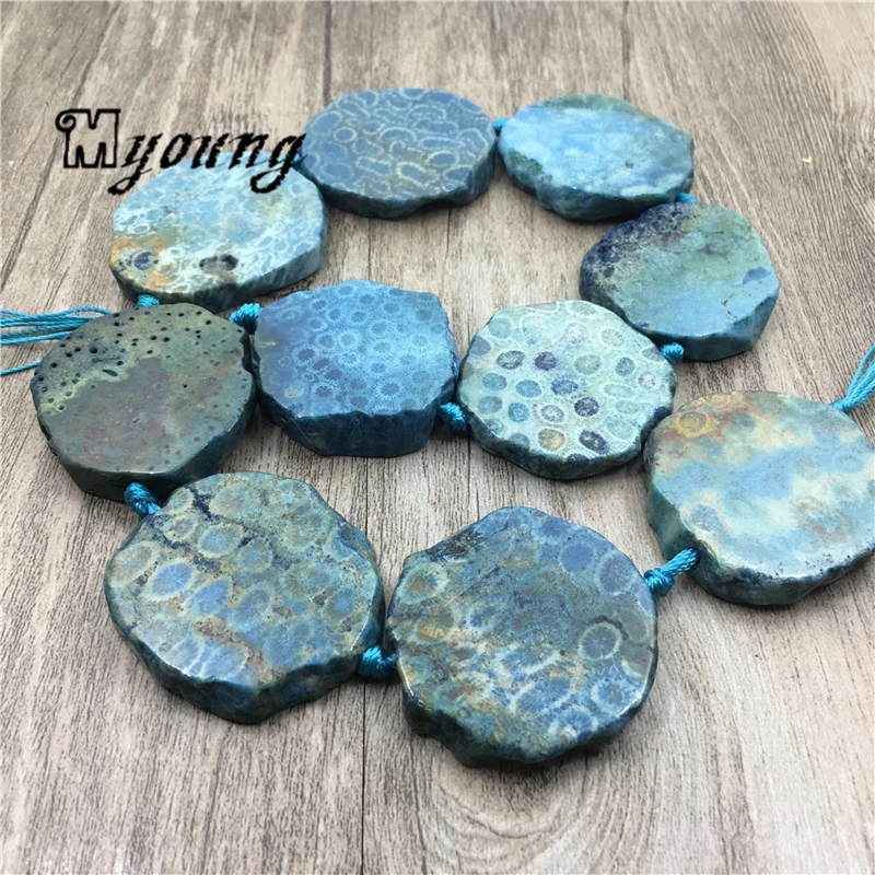 Freeform Sea Blue Chrysanthemum stone Slice Beads,Agates Slab Pendant Beads DIY Jewelry Making  MY1994