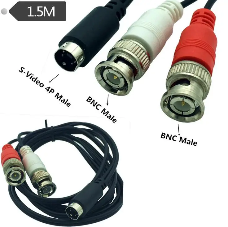 S-Video  4Pin Male 'Y' cable  (4-Pin S-VHS Male to Two BNC Male Connectors) 1.5m