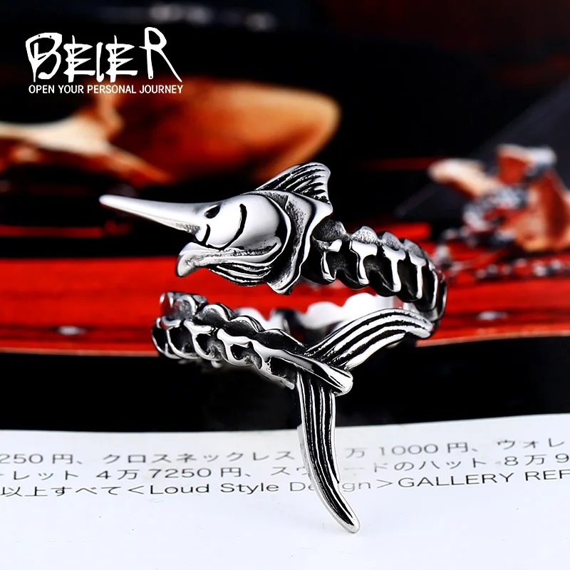 BEIER 316L Stainless Steel Trendy Animal Fish Ring Unique Gun Bone Fashion Jewelry Gift  Dropshipping LLBR8-631R