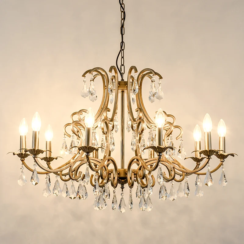 

American Country Chandelier Living Room Personality Crystal Light Retro Candle Chandelier Bedroom Crystal Hanging Lamps Dining