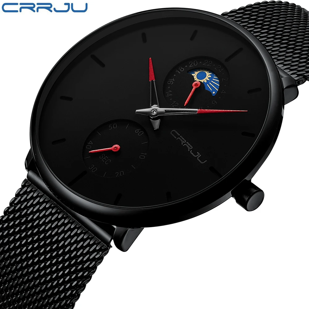 

CRRJU Mens Sports Watches Top Luxury Brand Men Fashion Casual Quartz 24 Hours Wrist Watch Man Military Waterproof Clock