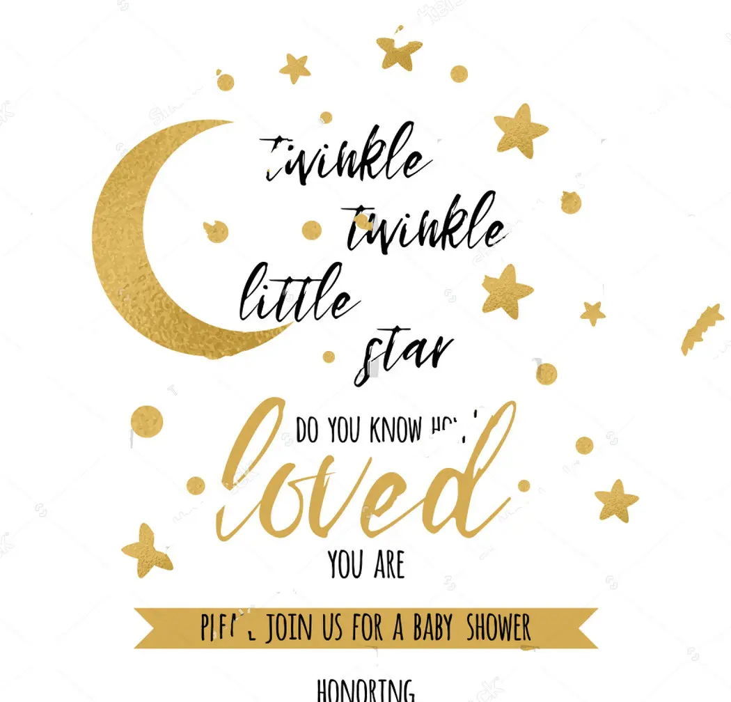 

Twinkle Twinkle Little Star Cute Gold Moon Baby Shower Banner backdrop Vinyl cloth Computer print children kids background