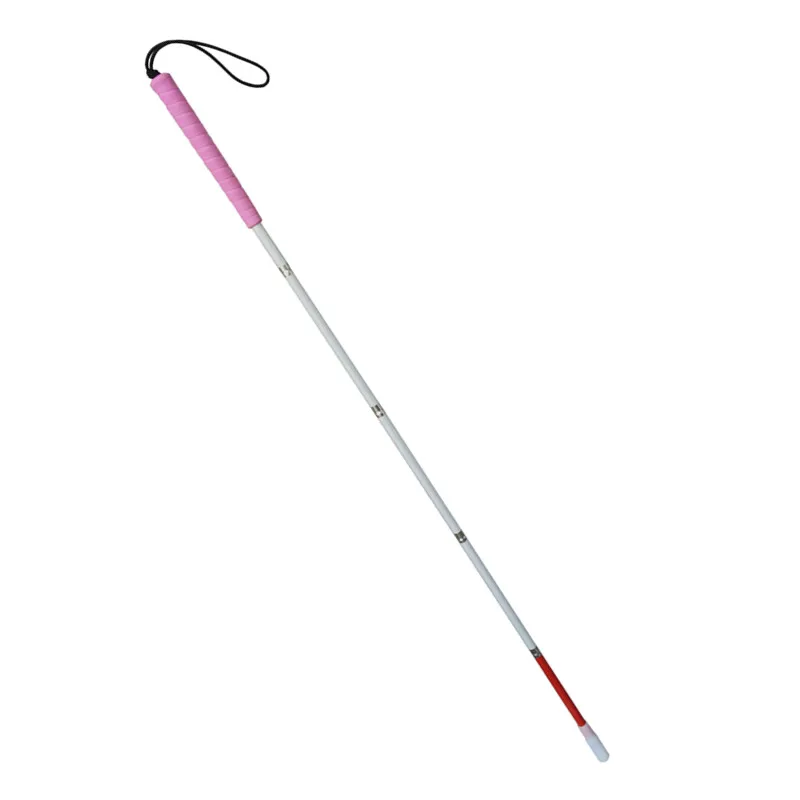 105 cm - 155 cm Aluminium Folding Blind Cane ,  White Cane whip 2 Tips, Pink Handle