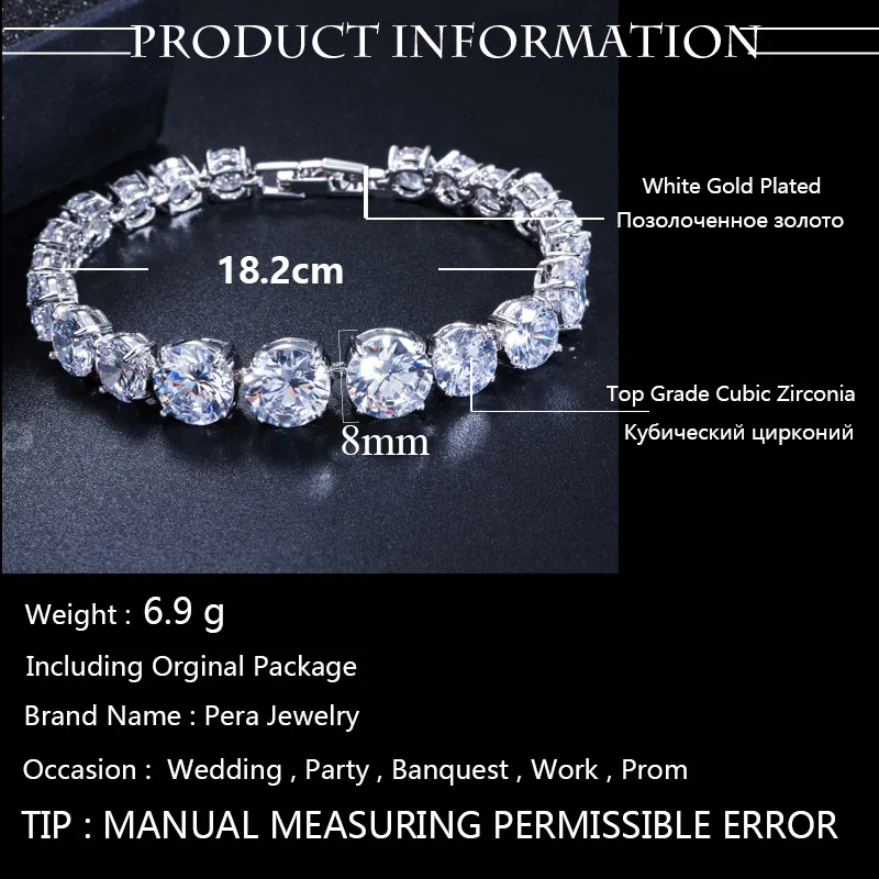 Pera 2024 New Fashion Women Chain Link Bracelets Big Round Connected White Cubic Zirconia Inlay Jewelry for Party Gift B063