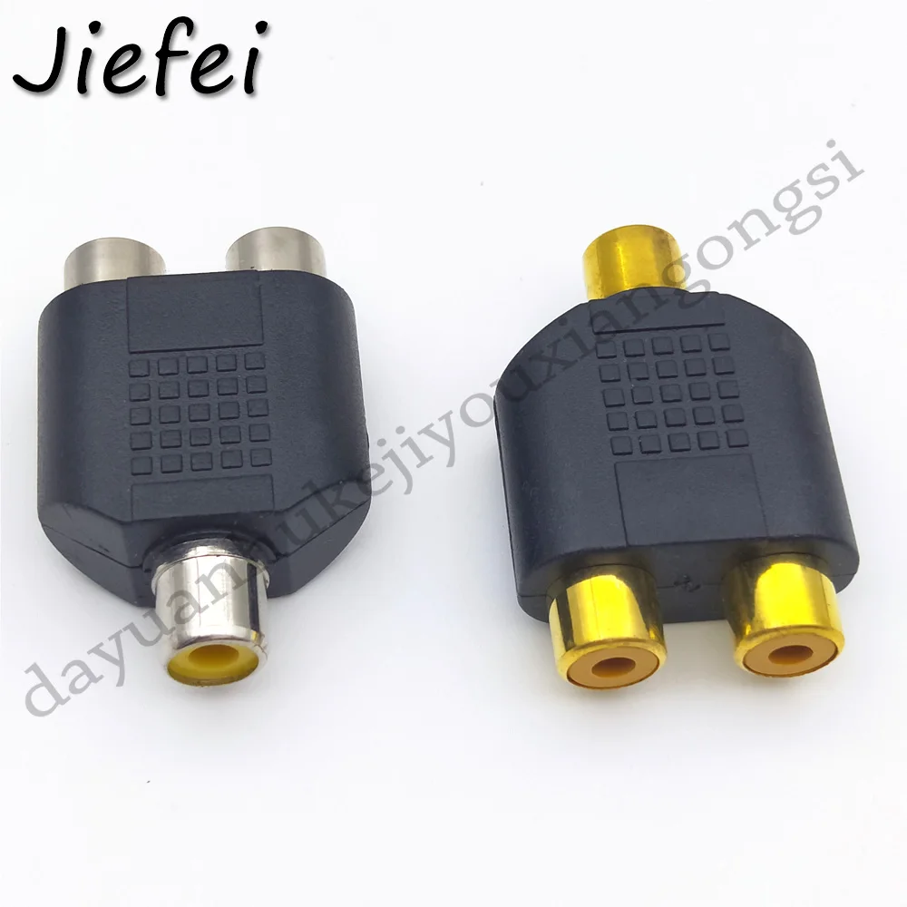 100pcs Gold silver RCA Y Splitter AV Audio Video Plug Converter 1 Female to 2 Female Adapter Kit Lotus AV Jack RCA Plug