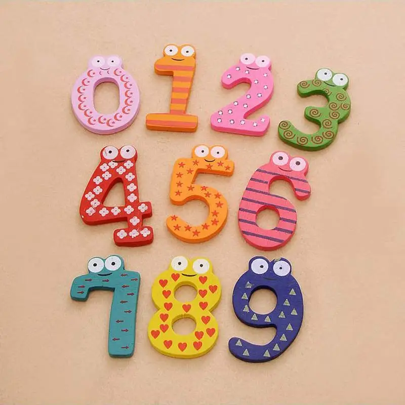 10Pcs/set Cartoon 0-9 Figures Wooden Refrigerator Magnets Colorful Cute Magnets For Refrigerator Decoration Kids Learn Toy Gifts