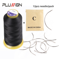 Plussign 12Pcs/Bag 6 Cm C Shape Curved Needles And 1 Black Roll Thread Wig Making Crochet Braids Ventilating Hair Weaving Needle
