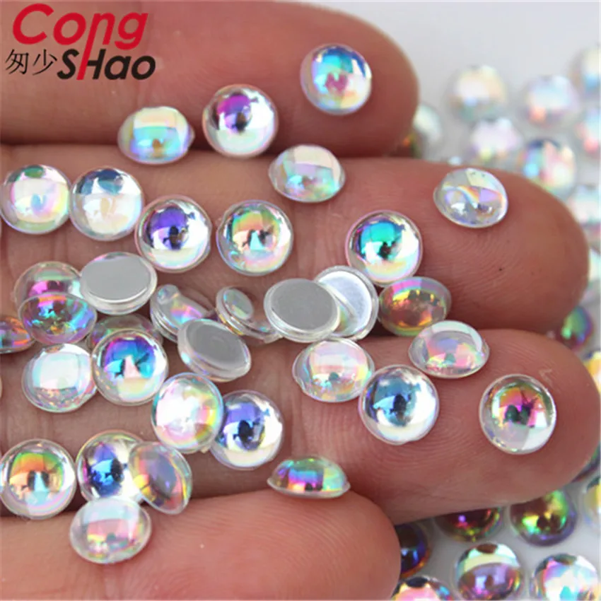 Cong Shao 100pcs 6mm 3D Nail Art Tips AB Clear flatback crystal Acrylic Rhinestone DIY phone not hotfix nails applique ZZ424