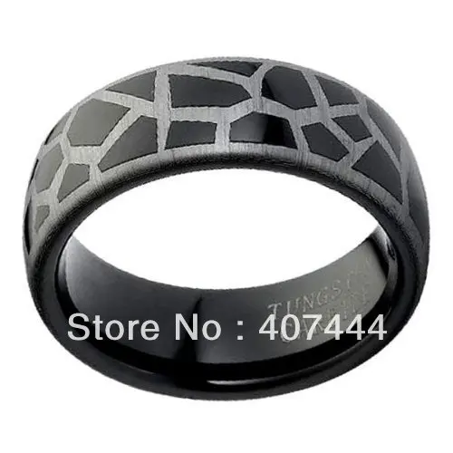 

Free Shipping High Polished Domed Designer Laser Engraved Giraffe Pattern Black Tungsten Carbide Comfort Fit Wedding Band Ring