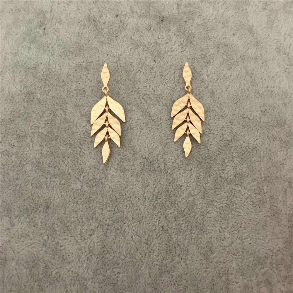 Casual Worm Gold Or Silver Color Hammered Leaf Linked Leaf Tree Drop Earrings For Women