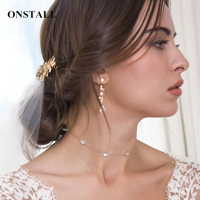 ONATALL modern women's accessories 2018 new fashion simple acrylic drill short collar bone necklace necklac