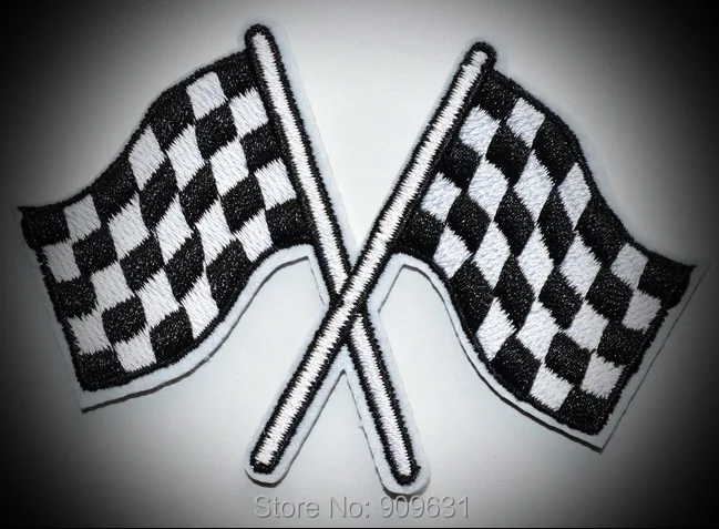 

New ! Checkered flag chequered auto car racing rockabilly applique iron on patch