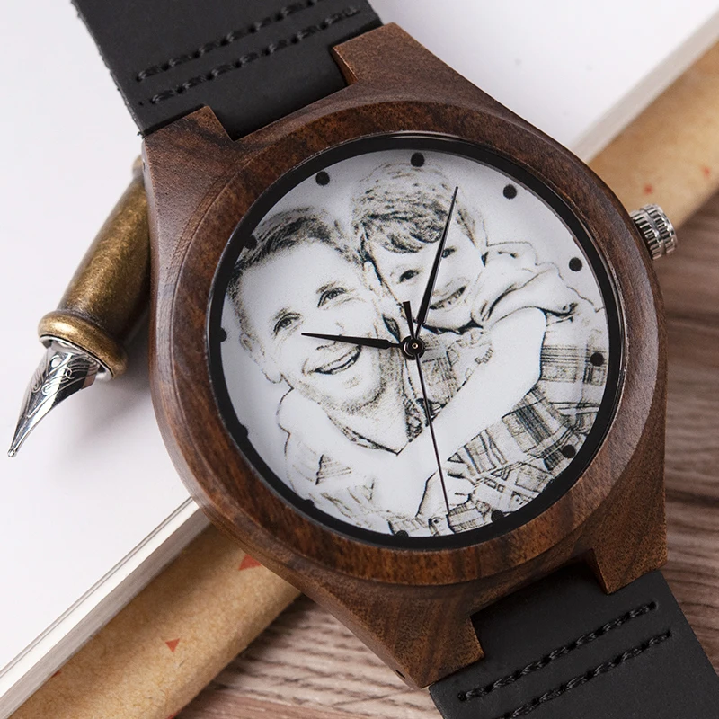 BOBO BIRD Personalized Men Watch Wooden Timepieces Special Family Present Customers Photos Free Printing Engraving Drop Shipping