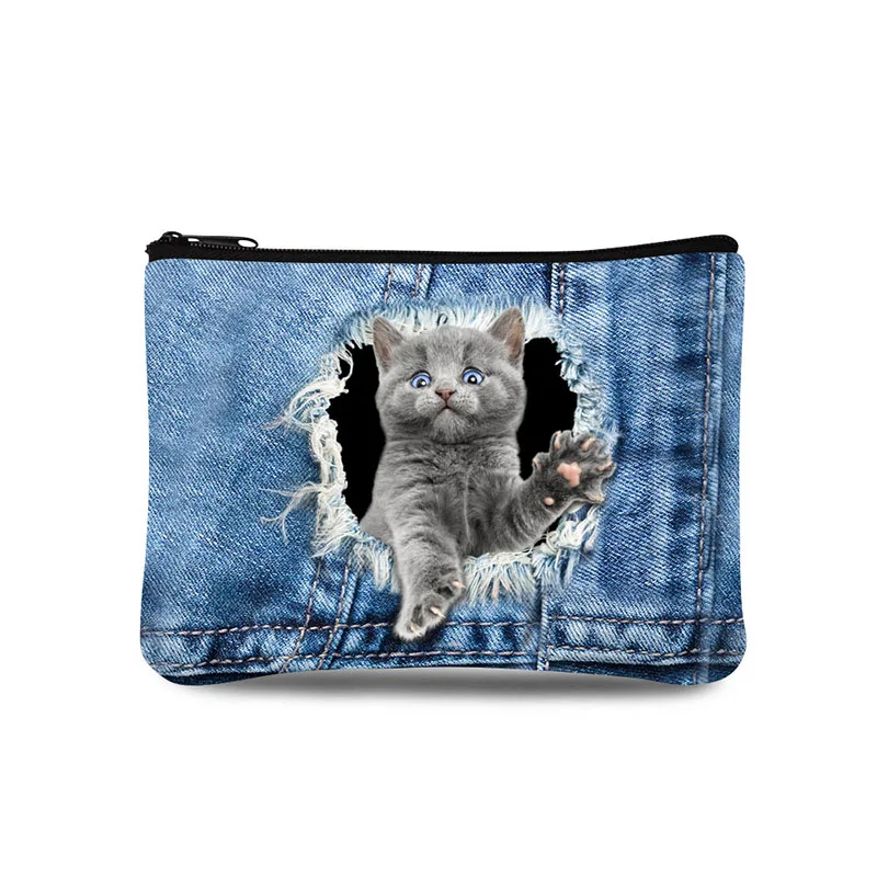 Denim Tier Druck Ultra Licht Marke Frauen Geldbörse Brieftaschen Geldbörse Mini Taschen Zipper Tasche Für Mädchen Wasserdichte Kleine Taschen