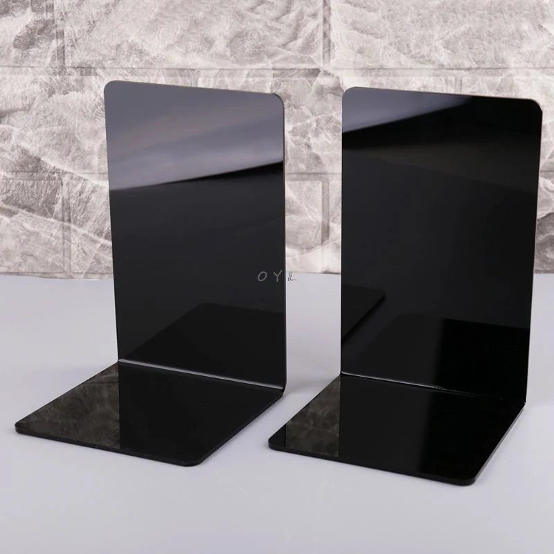 

2Pcs Black Acrylic Bookends L-shaped Desk Organizer Desktop Book Holder School Stationery Office Accessories