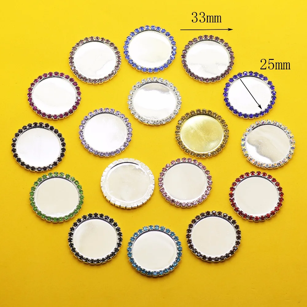 10Pcs/Set Rhinestone Button, Metal Bottle Cap Tray, Flat Back , Embossed, Inner Size 25MM, Key Cover Cabochon