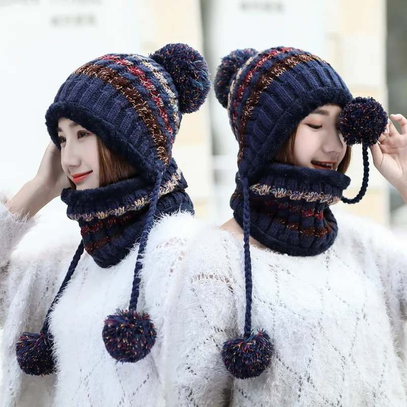 

oZyc Winter Warm Women Knitted Hat Scarf Two Pieces Set Fashion Wool Thickening Hat Collars Female Warm Hat Scarf Set Snow Caps