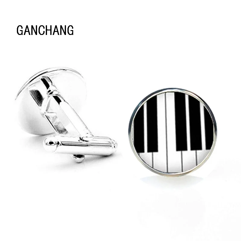 Piano Key Musical Instrument Photo Silver Plated Cufflinks Fashion Accessories Glass Dome Shirt cufflinks for mens cuff links