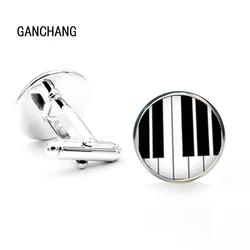 Piano Key Musical Instrument Photo Silver Plated Cufflinks Fashion Accessories Glass Dome Shirt cufflinks for mens cuff links