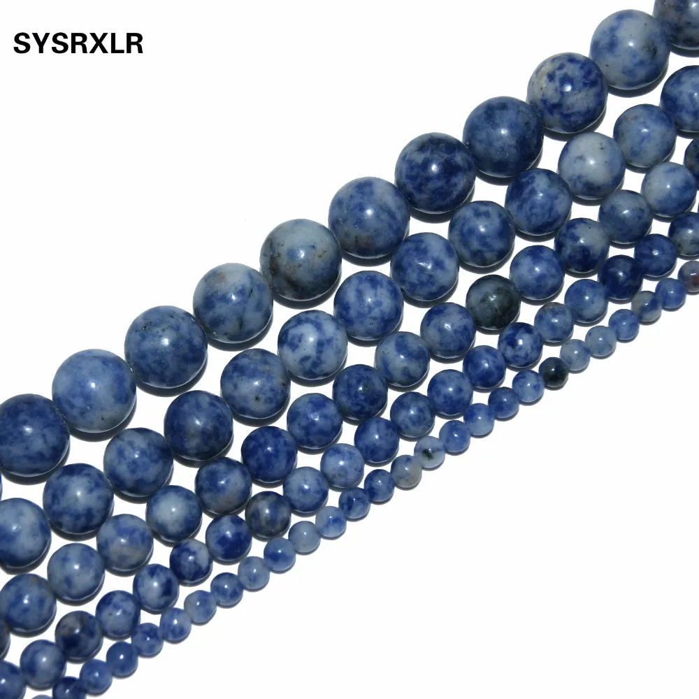 Natural Stone Beads White Dot Blue Veins Sodalite 4 6 8 10 12 MM Strand 15 \