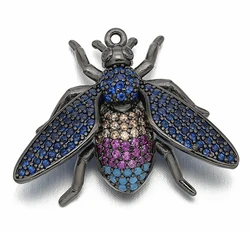 28*22mm Best Quality Brass Cubic Zirconia Beetle Charms Pendants for Diy Jewelry Findings, Hole: 1mm, Model: VD297